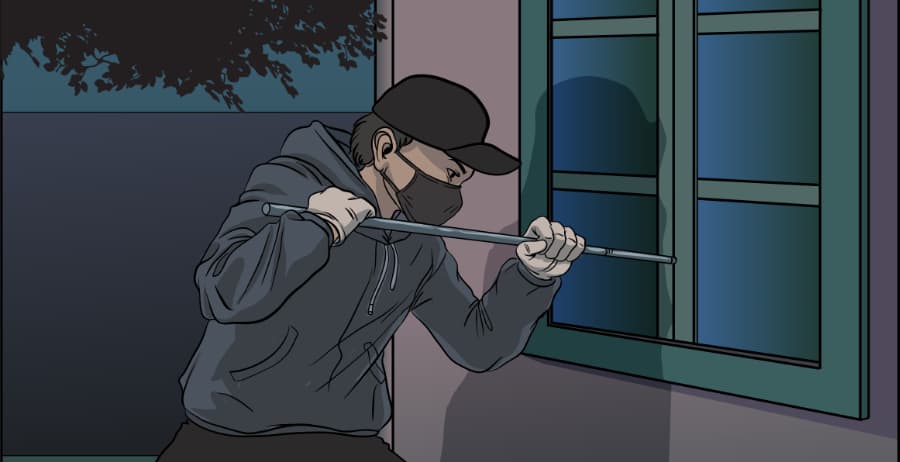 Illustration of burglar forcing entry through a window in Boise